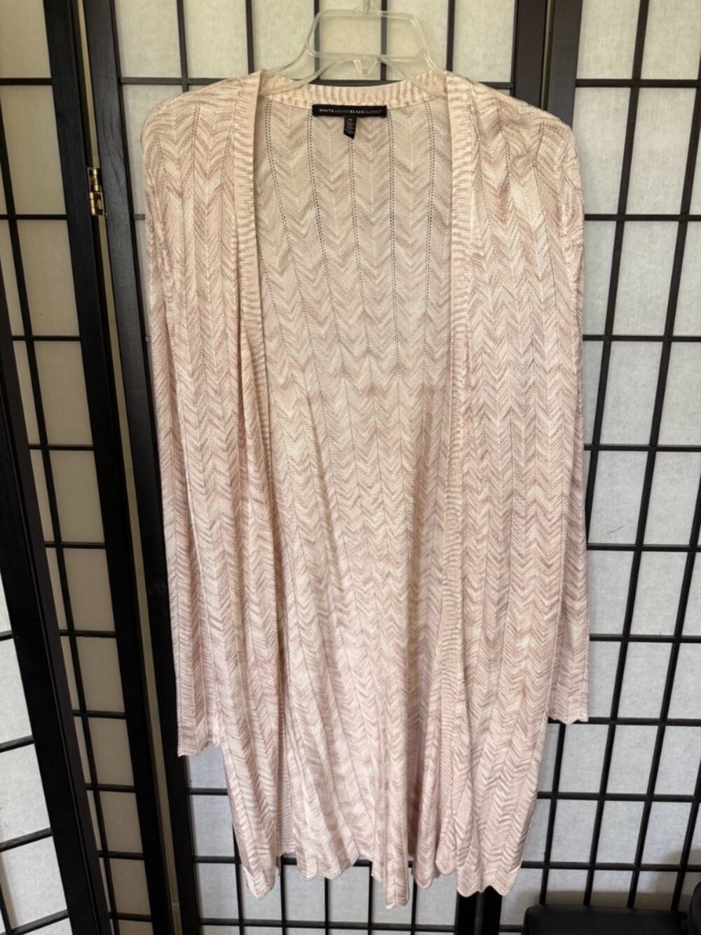 White House Black Market Long Open-Front Duster Cardigan Chevron Knit Size M